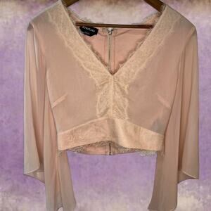 BEBE baby pink lace flutter sleeve crop top